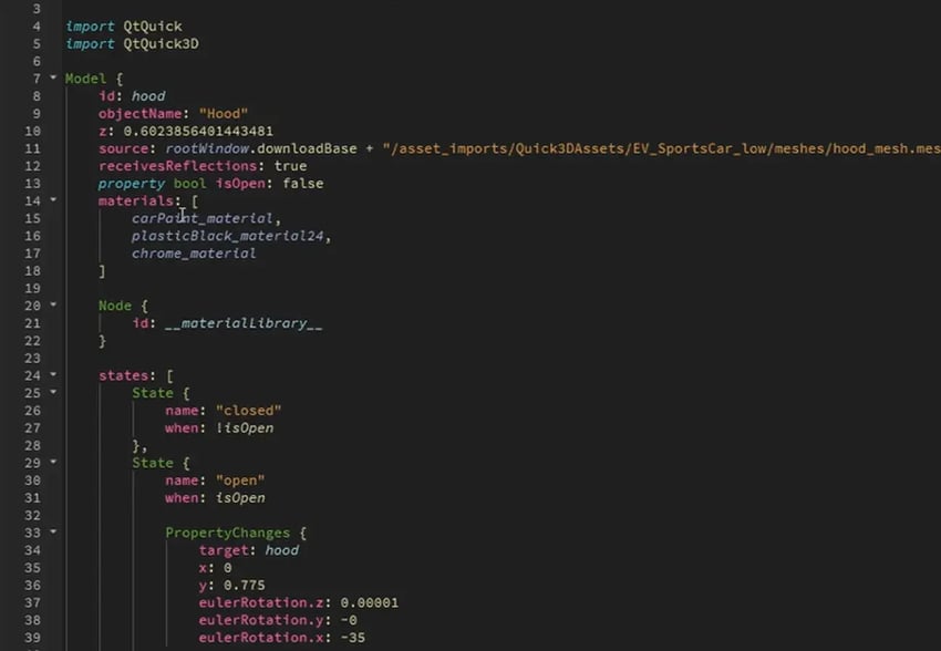 QML code sample from Qt's 3D Framework