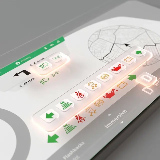 A detail of a car cluster with Qt Safe Renderer, that allows for safety-critical elements (speed, gear, indicators, alerts) to be layered on top of non-safety-critical elements, so that they are visible also when the system fails.