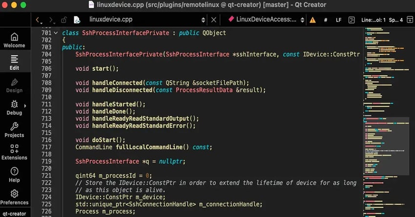 Minimap highlighted in the Qt Creator 19 IDE release