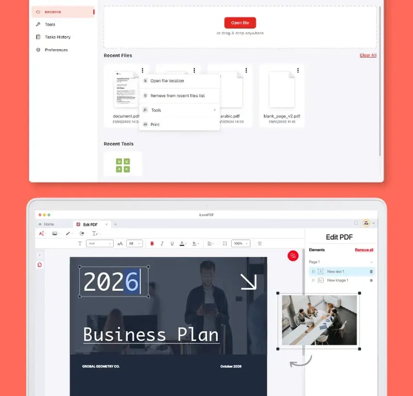 BuiltWithQt-iLovePDF-UIExample-RecentsAndEditing-854x820