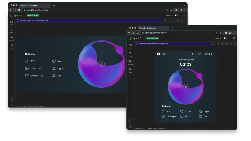 Live preview of GUI design at different screen resolutions in Figma's plug-in Figma to Qt.