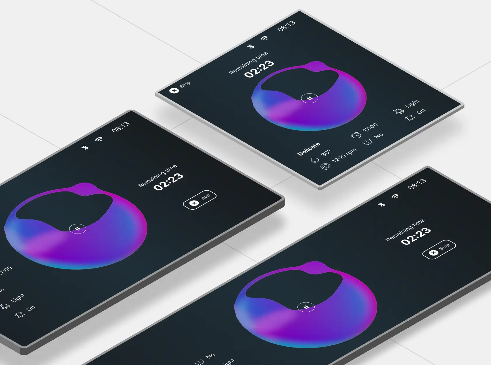 The same washing machine user interface on three different screen sizes without having to redo the whole design system.