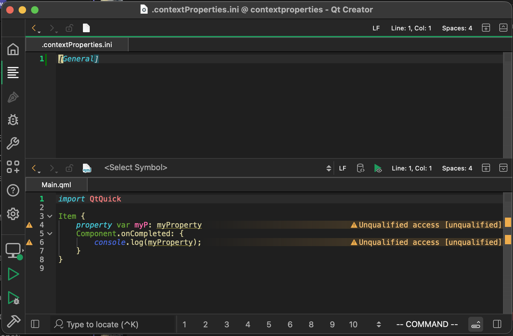 "Unqualified access"-warning on myProperty usages