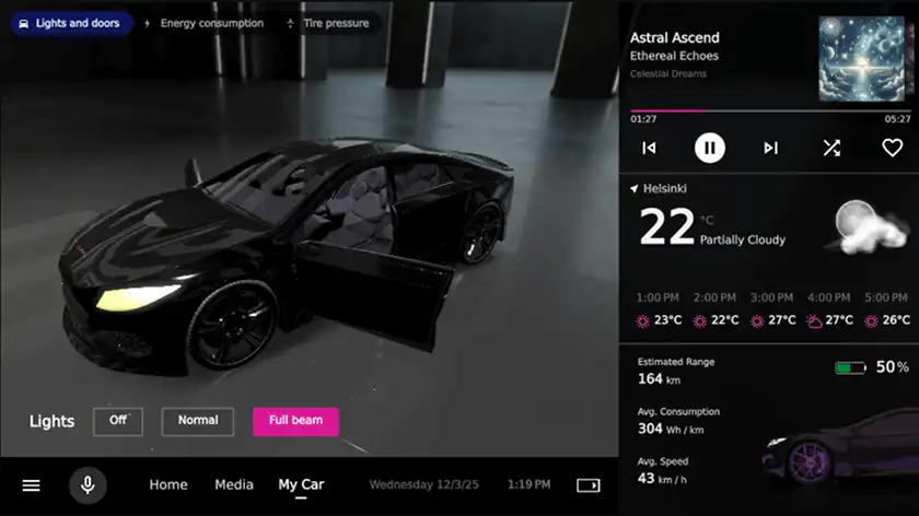 An In-Vehicle Infotainment (IVI) system for a car, featuring 3D graphics and created with Qt.